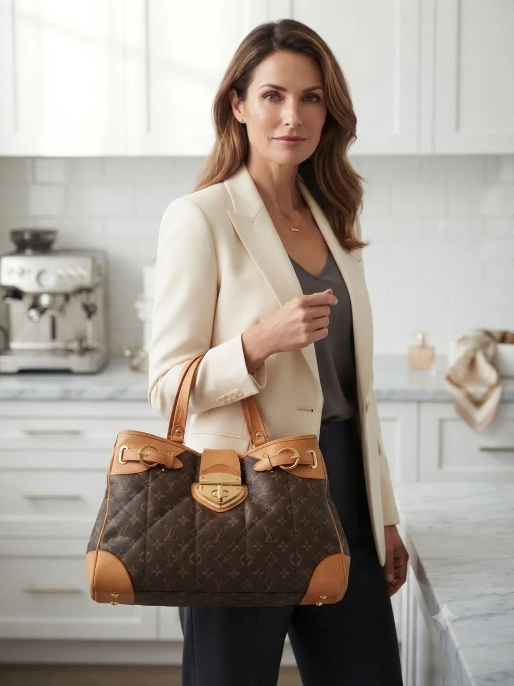 Louis Vuitton Monogram Quilted Satchel with Tan Trim